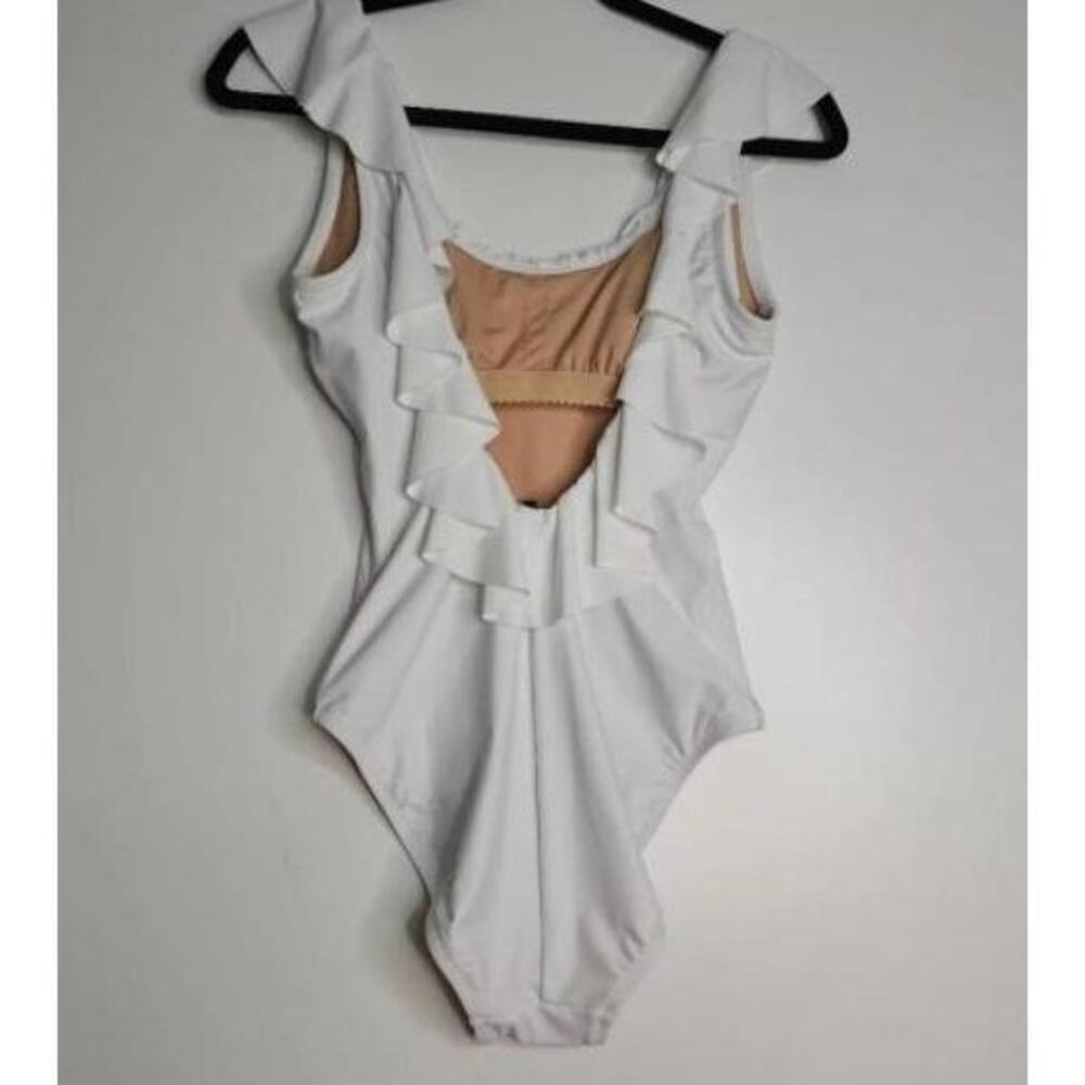 NWT J.Crew White Scoopback Swimsuit Ruffled Open Back Style 4 - Picture 4 of 12